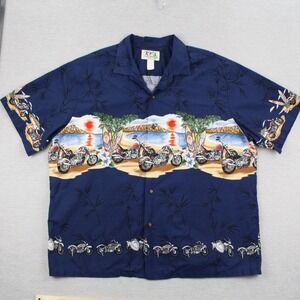 Ky's Hawaiian Button Shirt Mens Size 3XL Blue Floral Motorcycle Surfing Cotton